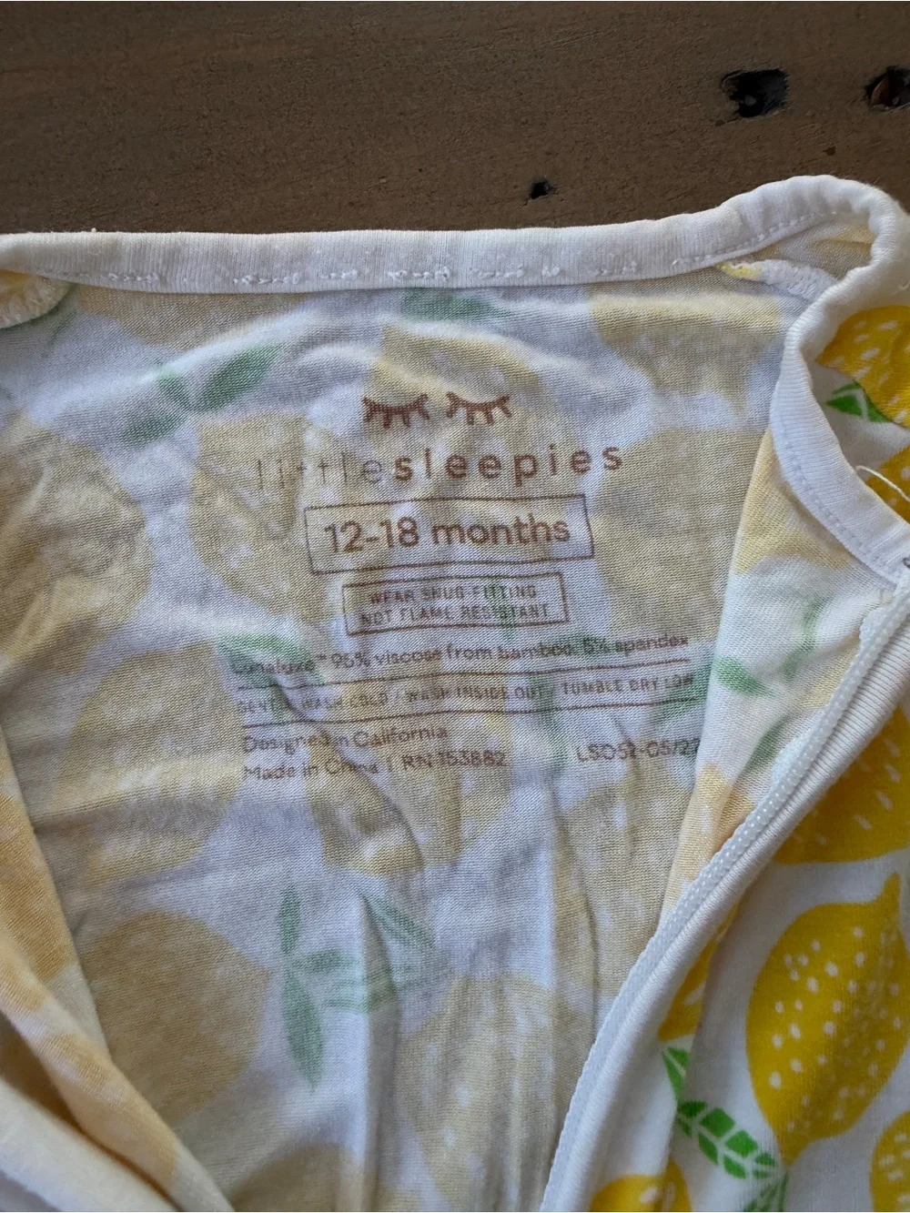 Like New Little Sleepies Lemon-Print Bamboo Zippy Pajamas - 12-18 Months